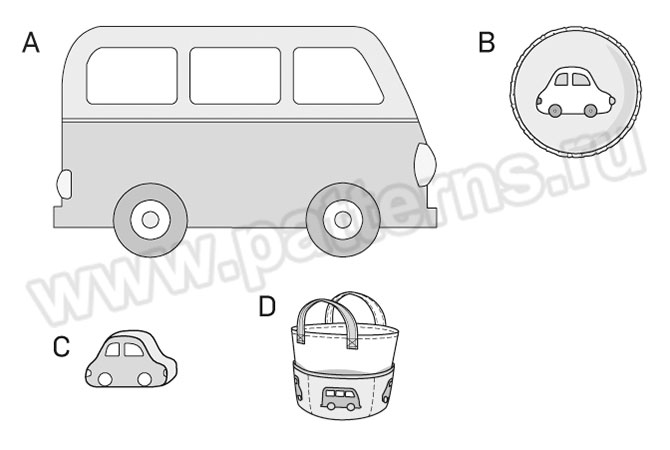 Выкройка Burda (Бурда) 6885 — Детские принадлежности: подстилка, подушки, сумка (снята с производства)