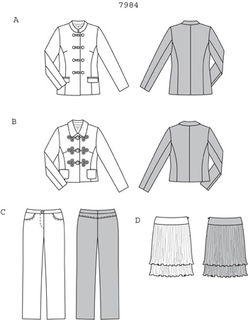 Выкройка Burda (Бурда) 7984 — Комплект: жакет, плиссированная юбка, брюки (снята с производства)