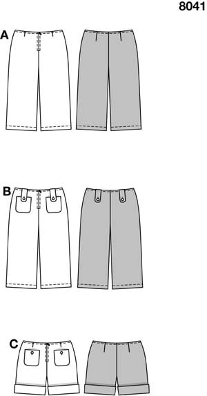 Выкройка Burda (Бурда) 8041 — Укороченные брюки, шорты (снята с производства)