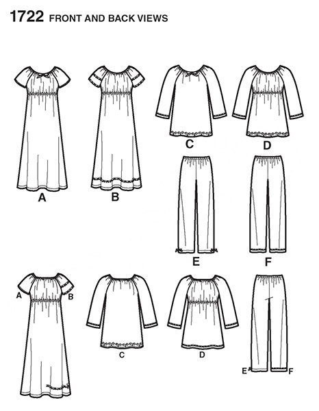 Выкройка Simplicity — Пижама, Ночная рубашка - S1722