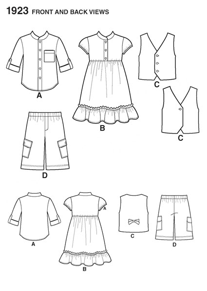 Выкройка Simplicity — Платье, Рубашка, Жилет, Шорты - S1923 (снята с производства)