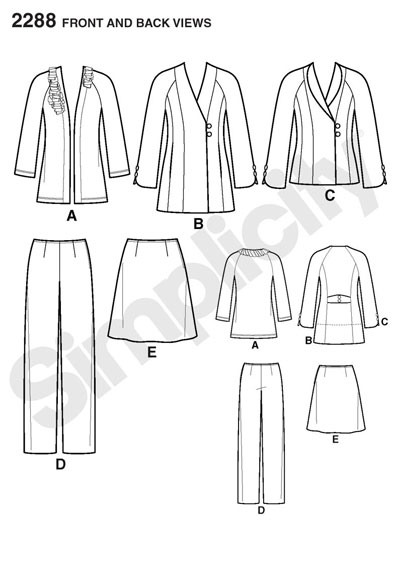 Выкройка Simplicity — Костюм: жакет, юбка, брюки - S2288 (снята с производства)
