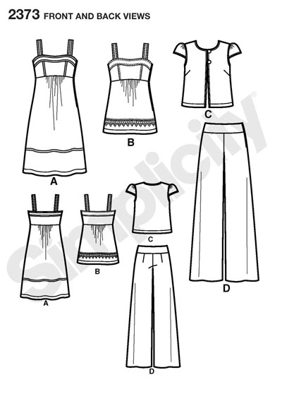Выкройка Simplicity — Платье, Топ, Брюки - S2373 (снята с производства)