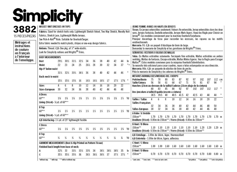 Выкройка Simplicity — Платье, Топ - S3882 (снята с производства)