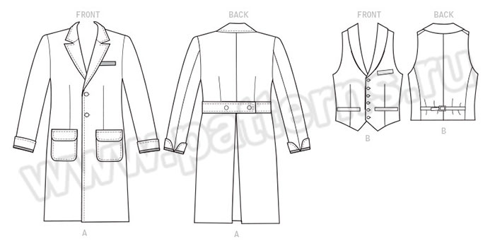 Выкройка Butterick — Исторический мужской костюм: Пальто, Жилет - B6502