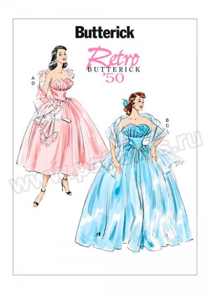 Выкройка Butterick — Ретро 1950: Вечернее платье и Палантин - B6454