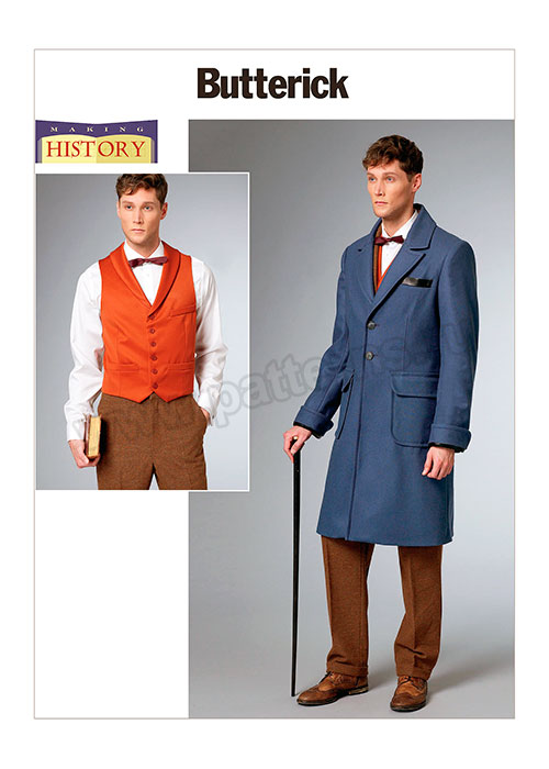 Выкройка Butterick — Исторический мужской костюм: Пальто, Жилет - B6502-MQQ_46-52